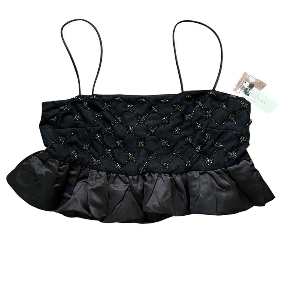Anthropologie NWT cropped black embellished top size small